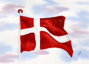 Folienmagnet Aquarell Maritim Kunst Druck Kunstdruck Nordsee Dänemark Danmark Denmark Flagge Fahne
